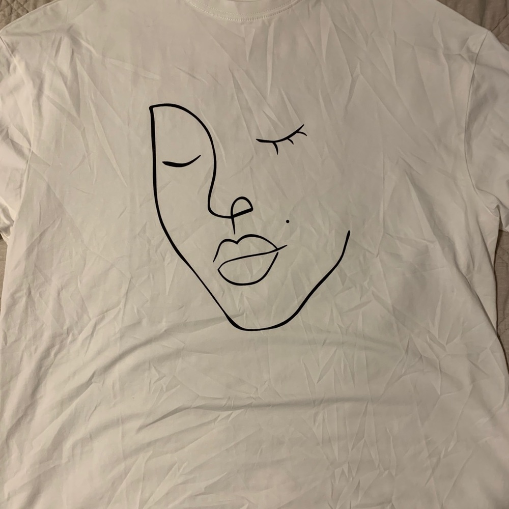 White Abstract Oversized Tee